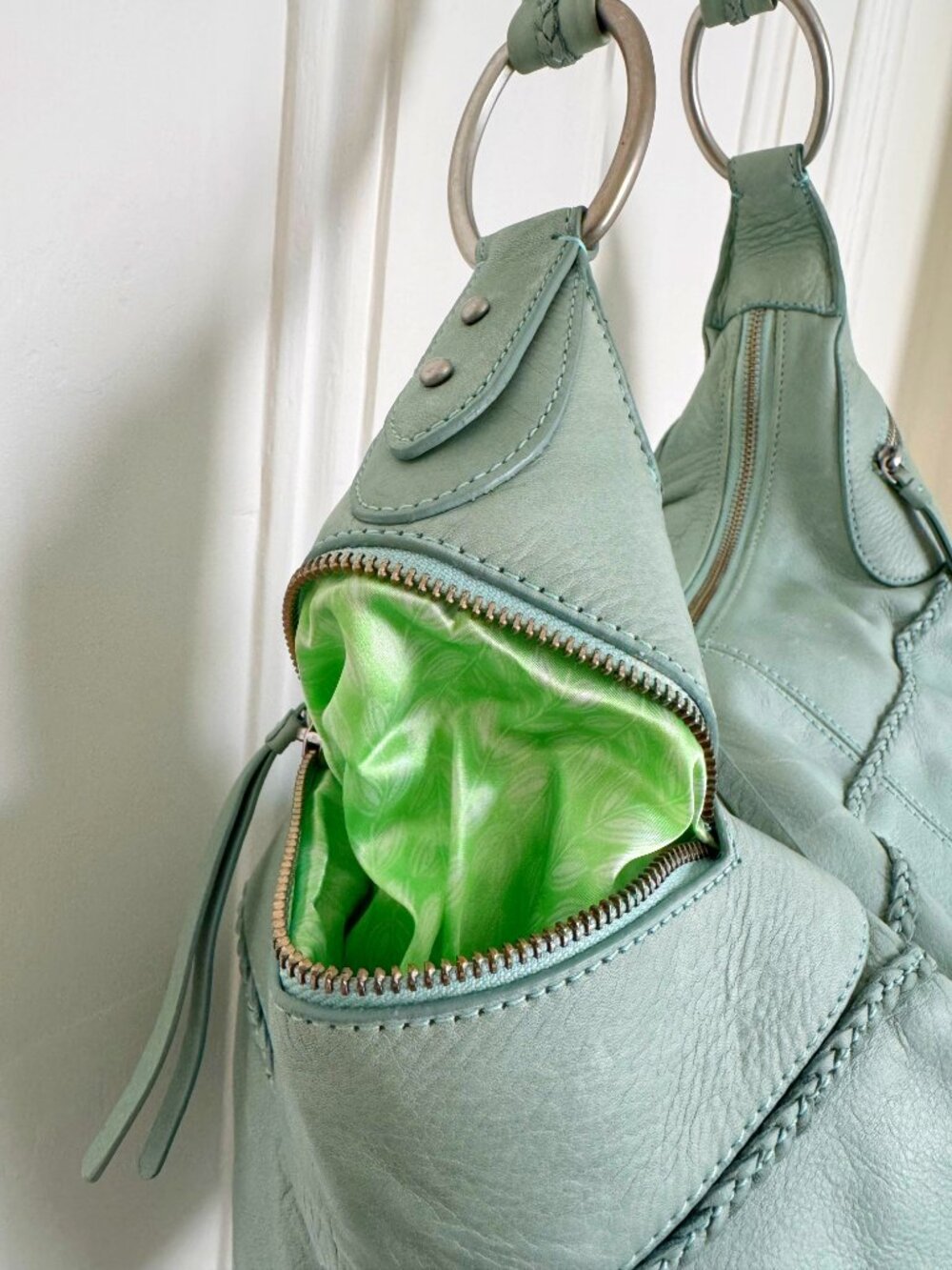 SIGRID OLSEN Aqua Sea Green Blue buttery Leather Hobo Purse NEW WITHOUT TAGS - Picture 6 of 11